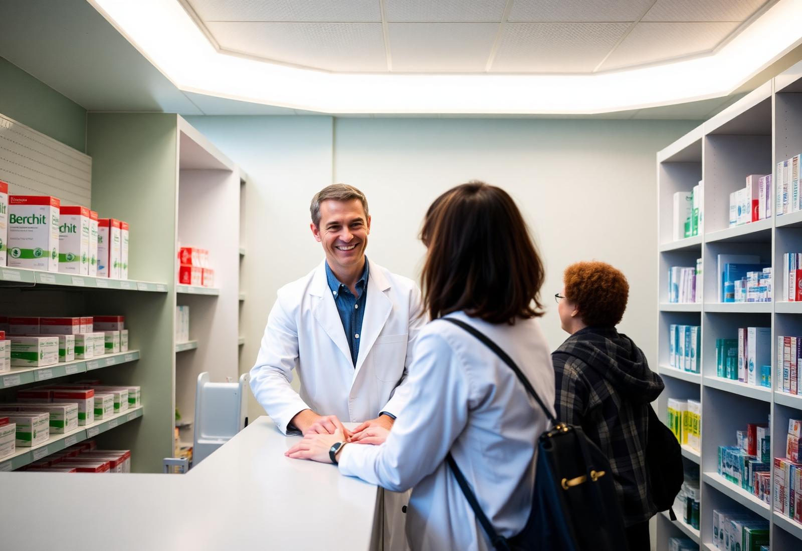 Friendly pharmacist helping a customer at Bell Pharm in Bellville